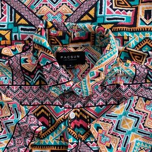 PacSun Men’s Vibrant Aztec Pattern Short Sleeve Dress Shirt